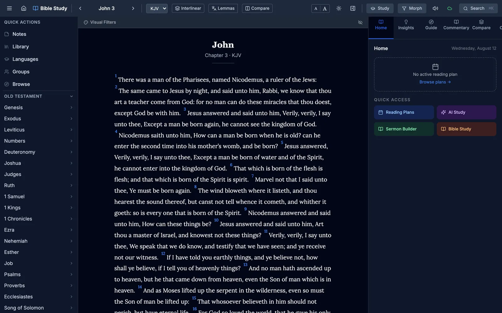 A Logos-style Bible study app — commentary, word study, and an AI study assistant — built because the established software costs a fortune.