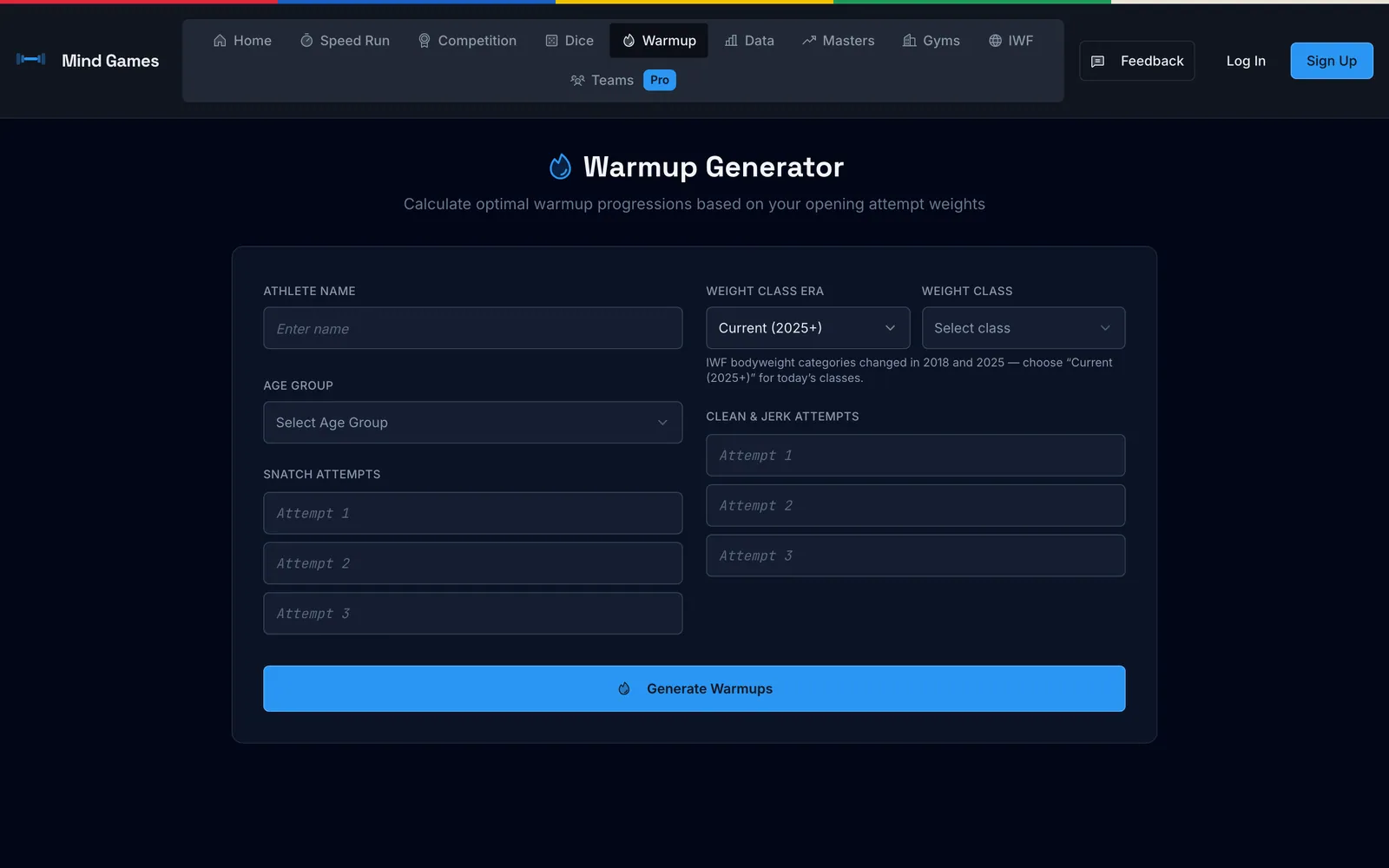 Warmup Generator — timed warm-up plan derived from the opener.