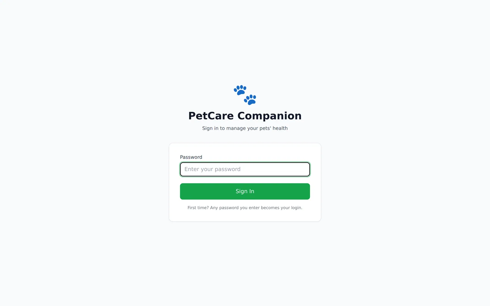 Sign-in — one password, no tutorial required.