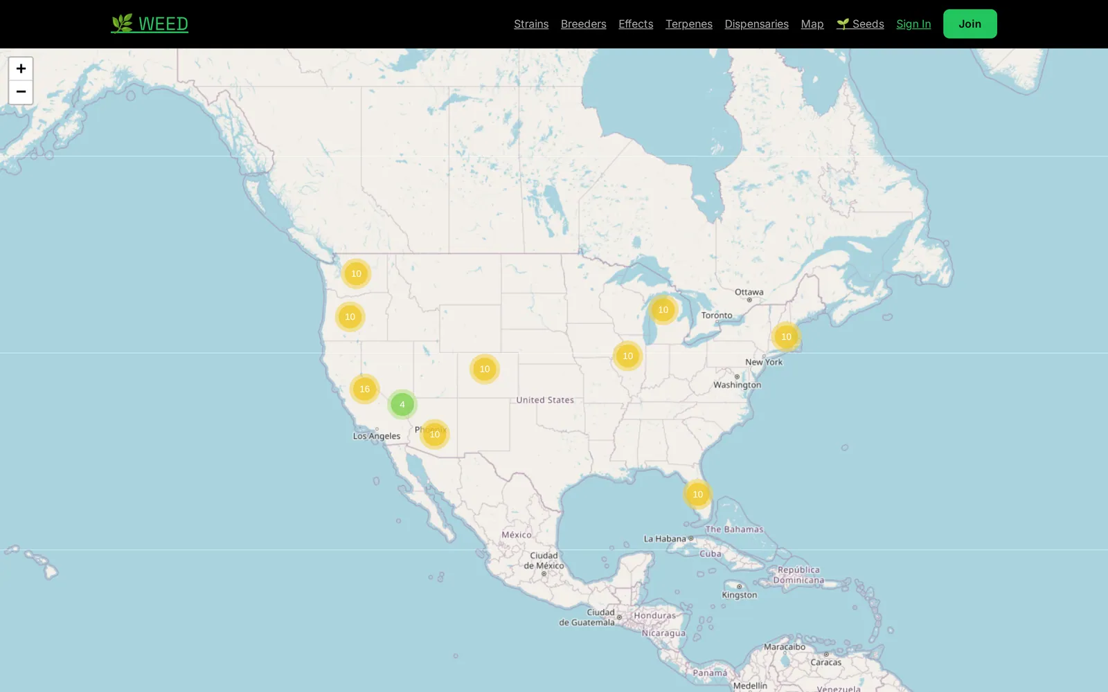 Dispensary map — locations and menus on Leaflet.